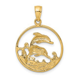 14K Double Dolphins In Circle Charm
