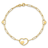14K Double Hearts and Paperclip Links 7.25in Bracelet