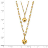 14K Double Layer Heart Link with Polished Puffed Hearts 16 inch Necklace Plus 2 inch Extender