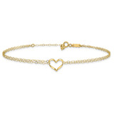 14k Double Strand Chain and Open Twisted Heart 10 inch Anklet Plus 1 inch Heart Dangle Extender