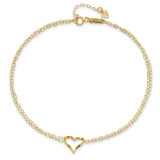 14k Double Strand Chain and Open Twisted Heart 10 inch Anklet Plus 1 inch Heart Dangle Extender