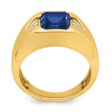 14k Emerald-cut Created Sapphire and Diamond Mens Ring - RM-4954C643-9082