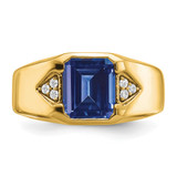 14k Emerald-cut Created Sapphire and Diamond Mens Ring - RM-4954C643-9082