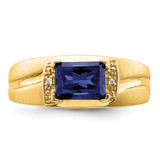 14k Emerald-cut Created Sapphire and Diamond Mens Ring - RM-FF461AC4-7909