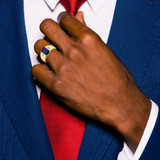 14k Emerald-cut Created Sapphire and Diamond Polished Mens Ring