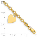 14K Engravable 14x10mm Solid Dangle Heart Charm and Hollow Chain 8.5 inch Bracelet