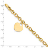 14K Engravable 18x15mm Solid Dangle Heart Charm and Hollow Chain 8.25 inch Bracelet
