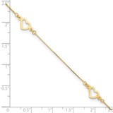 14K Fancy Open Hearts 3-Station 10 inch Anklet Plus 1 inch Heart Dangle Extender