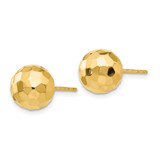 14K Gold Polished and Diamond Cut 9.5MM Ball Post Earrings