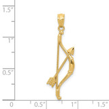 14k Gold Polished and Textured Bow and Arrow Pendant