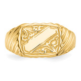 14K Gold Polished Baby Rectangle Signet w/Stripes Ring