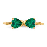 14k Gold Polished Created Emerald Bow Ring