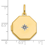 14k Half Point Diamond Polished With Star 18mm Octagon Shaped Locket