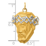 14K Hollow Polished/Satin w/Rhodium Large Jesus Medal