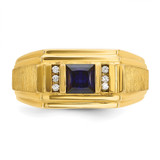14k IBGoodman Men's Created Sapphire and 1/20 carat Diamond Satin Complete Ring - B5-0AEA623C-3902