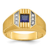 14k IBGoodman Men's Created Sapphire and 1/20 carat Diamond Satin Complete Ring - B5-BE53D58C-4191