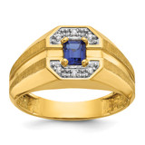 14k IBGoodman Men's Created Sapphire and 1/20 carat Diamond Satin Complete Ring - B5-C85C1DBF-7817