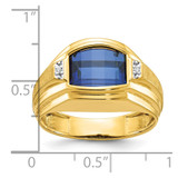 14k IBGoodman Men's Polished and Satin Created Sapphire and Diamond Complete Ring