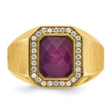 14k IBGoodman Men's Satin Ruby Doublet Stone and 1/4 carat Diamond Complete Ring