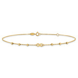 14K Infinity Symbol and Diamond-cut Beads 10 inch Anklet Plus 1 inch Extender
