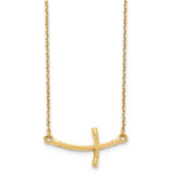 14k Large Sideways Curved Twist Cross 19 inch Necklace