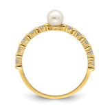 14K Madi K 3-4mm White Button Freshwater Cultured Pearl and CZ Ring