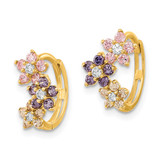 14K Madi K Hinged Flower Multicolor CZ Hoop Earrings