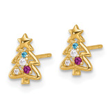 14k Madi K Polished Created Ruby and CZ Christmas Tree Childrens Post Earrings