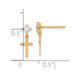 14k Madi K Polished CZ Cross Childrens Dangle Post Earrings