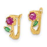 14k Madi K Polished Red & Green CZ Flower Hoops
