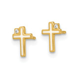 14k Madi K Polished White Enameled CZ Cross Childrens Post Earrings