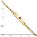 14k Medical Semi-Solid Chain/Solid Plate 20x5mm Soft Diamond Shape Centered Red Enamel Anchor Link 6 inch Baby/Child ID Bracelet