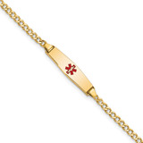 14k Medical Semi-Solid Chain/Solid Plate 20x5mm Soft Diamond Shape Centered Red Enamel Cuban Link 7 inch ID Bracelet