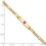 14k Medical Semi-Solid Chain/Solid Plate 20x5mm Soft Diamond Shape Centered Red Enamel Figaro Link 6 inch Baby/Child ID Bracelet - XM-7190CDB2-8685