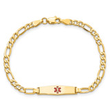 14k Medical Semi-Solid Chain/Solid Plate 20x5mm Soft Diamond Shape Centered Red Enamel Figaro Link 6 inch Baby/Child ID Bracelet - XM-7190CDB2-8685
