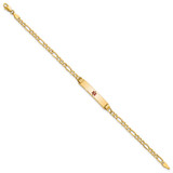 14K Medical Semi-Solid Chain/Solid Plate 26x5mm Centered Red Enamel Figaro Link 7 inch ID Bracelet