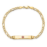 14K Medical Semi-Solid Chain/Solid Plate 26x5mm Centered Red Enamel Figaro Link 8 inch ID Bracelet