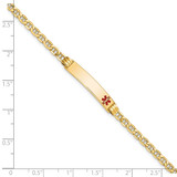 14k Medical Semi-Solid Chain/Solid Plate 26x5mm Off-Center Red Enamel Anchor Link 7 inch ID Bracelet