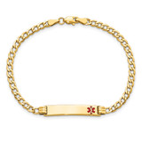 14k Medical Semi-Solid Chain/Solid Plate 26x5mm Off-Center Red Enamel Cuban Link 8 inch ID Bracelet