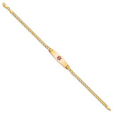 14K Medical Semi-Solid Chain/Solid Plate 26x7mm Soft Diamond Shape Centered Red Enamel Cuban Link 8 inch ID Bracelet