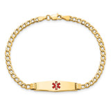 14K Medical Semi-Solid Chain/Solid Plate 26x7mm Soft Diamond Shape Centered Red Enamel Cuban Link 8 inch ID Bracelet