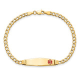14K Medical Semi-Solid Chain/Solid Plate 26x7mm Soft Diamond Shape Off-Center Red Enamel Cuban Link 8 inch ID Bracelet