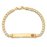 14K Medical Semi-Solid Chain/Solid Plate 35x6mm Off-Center Red Enamel Curb Link 8 inch ID Bracelet