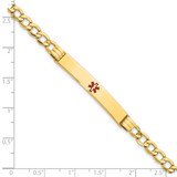 14K Medical Semi-Solid Chain/Solid Plate 37x6mm Centered Red Enamel Cuban Link 7 inch ID Bracelet