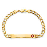 14K Medical Semi-Solid Chain/Solid Plate 37x6mm Off-Center Red Enamel Cuban Link 8 inch ID Bracelet
