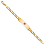 14K Medical Semi-Solid Chain/Solid Plate 40x10mm Centered Red Enamel Curb Link 7 inch ID Bracelet - XM-61A2DEAF-7974