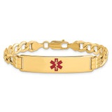 14K Medical Semi-Solid Chain/Solid Plate 40x10mm Centered Red Enamel Curb Link 7 inch ID Bracelet - XM-61A2DEAF-7974