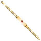 14K Medical Semi-Solid Chain/Solid Plate 40x10mm Centered Red Enamel Curb Link 7 inch ID Bracelet - XM-A4FC1EE0-2857