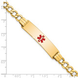14K Medical Semi-Solid Chain/Solid Plate 40x10mm Centered Red Enamel Curb Link 7 inch ID Bracelet - XM-A4FC1EE0-2857