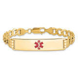 14K Medical Semi-Solid Chain/Solid Plate 40x10mm Centered Red Enamel Curb Link 8 inch ID Bracelet - XM-BEC23314-4461